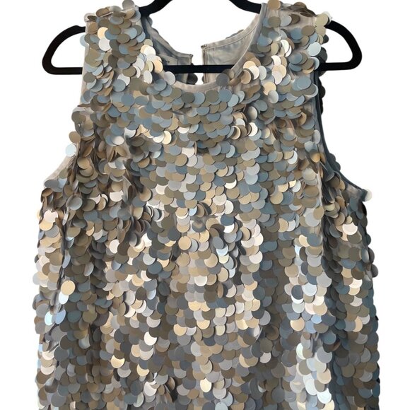 Lafayette 148 New York Paillette Sequin Shift Dress Mixed-Metal Metallic Large - Picture 11 of 16